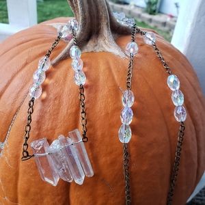 Handmade aura crystal point brass necklace